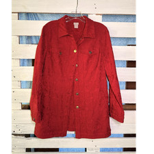Chico's Red Floral Button-Front Jacket w/ Pockets Mid-Length Size 1