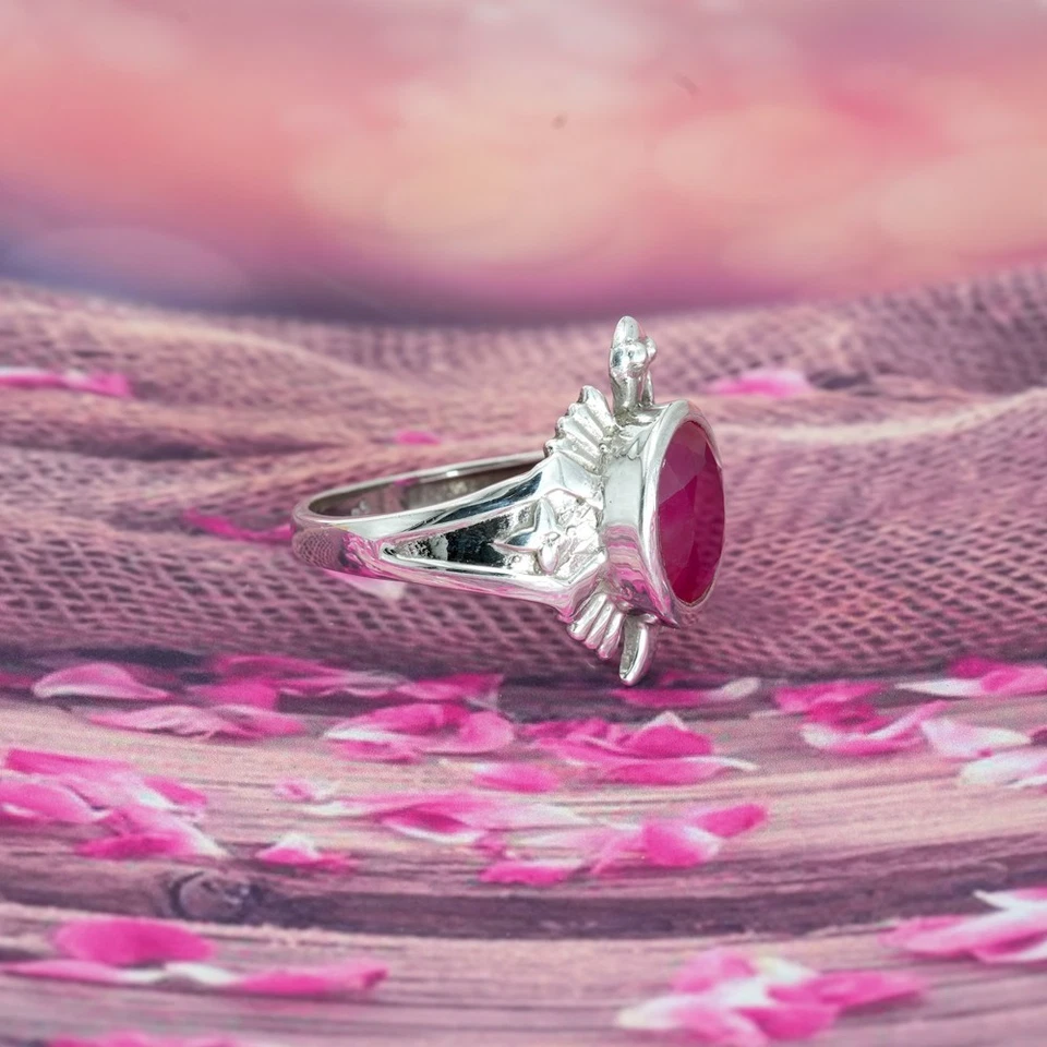 Anel masculino de prata esterlina rubi natural pedra preciosa feito à mão joias de rubi para presente - Imagem 4 de 4