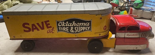 vintage Wyandotte cab and Marx Tire and Supply trailer, semi truck