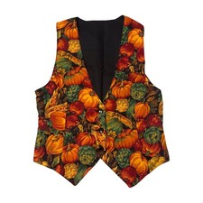 Vintage 90s Fall Harvest Pumpkin Vest Thanksgiving Grandmacore Autumn S M Gourd