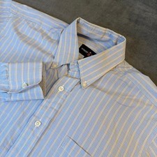 Robert Talbott Button Down Shirt Mens Large 15.5 Blue Yellow Striped Made in USA
