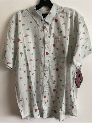 New RVCA Sport Designer Street Style Button Font Short Sleeve Shirt Size M