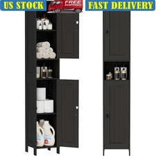 Vertical Storage Cabinet Adjustable Shelves Bathroom Laundry Room Space Saver US