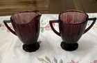 Hazel Atlas Amethyst Purple Newport Hairpin Sugar & Cream Bowl Depression Glass