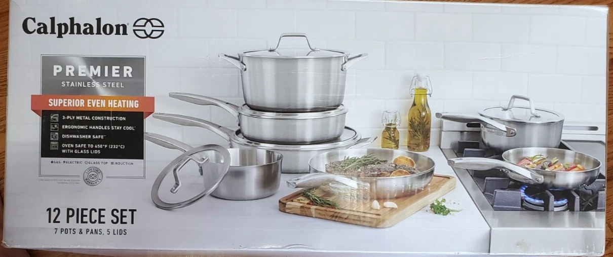Calphalon Premier Stainless Steel Pots and Pans, 12-Piece Cookware Set 2 Used