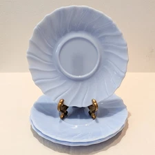 (3) Delphite Blue Jeannette Depression Glass Swirl 5 3/4 Saucers Vintage 1930s