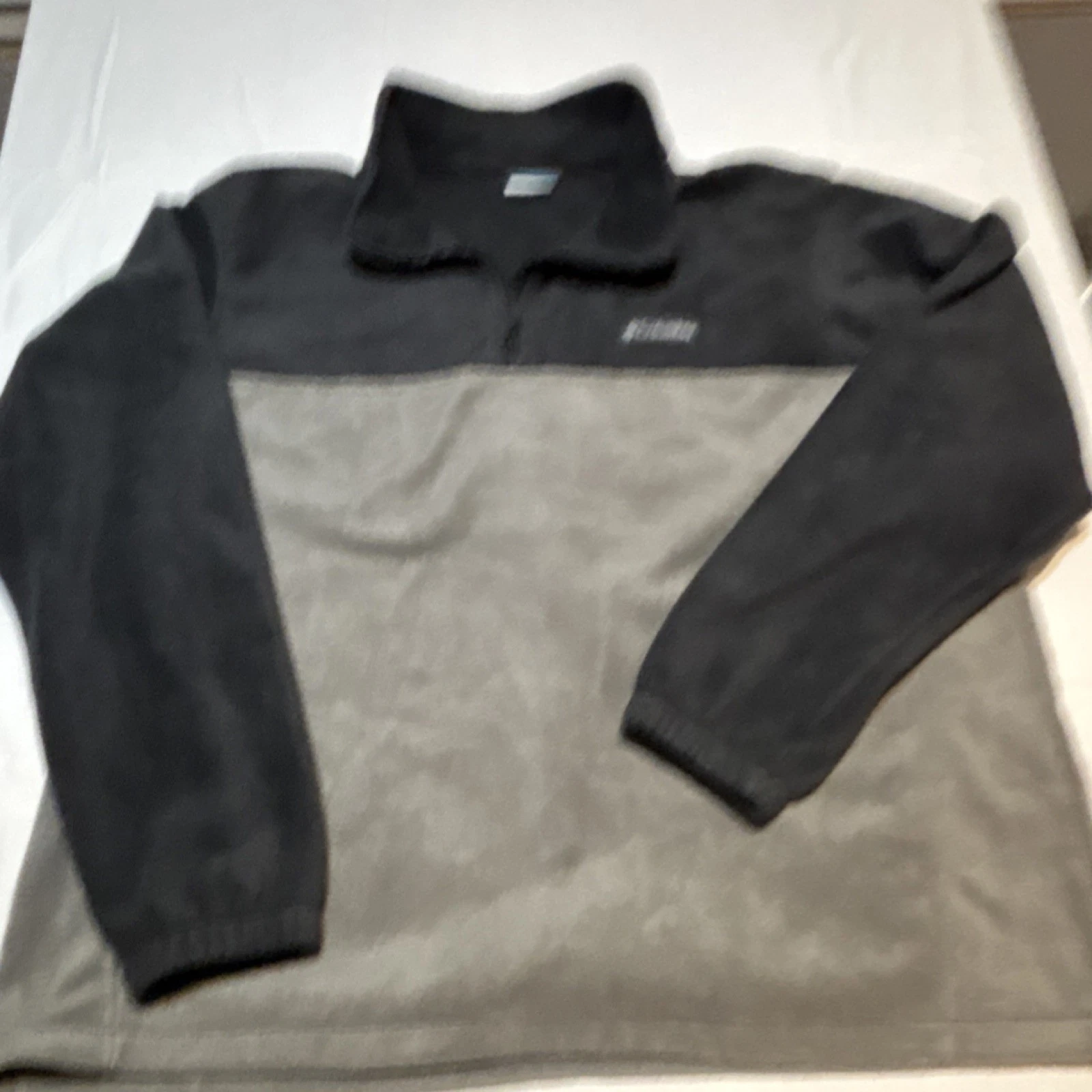 Columbia Men's Zip Fleece Jacket Black Gray XXL Lightweight Stand-Up Collar Logo