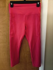 Zyia Active Cropped Leggings Women's Size 4 Bright Pink Mid Rise Pockets EUC