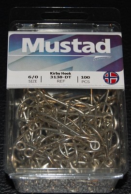 100 Mustad 3138DT Size 6/0 Saltwater Kirby Fish Hooks 3138DT-60