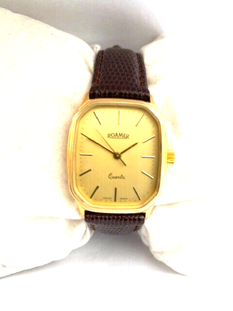 Roamer Swiss Made Unisex Vintage Gold Plated Leather Strap Watch 9850 1980