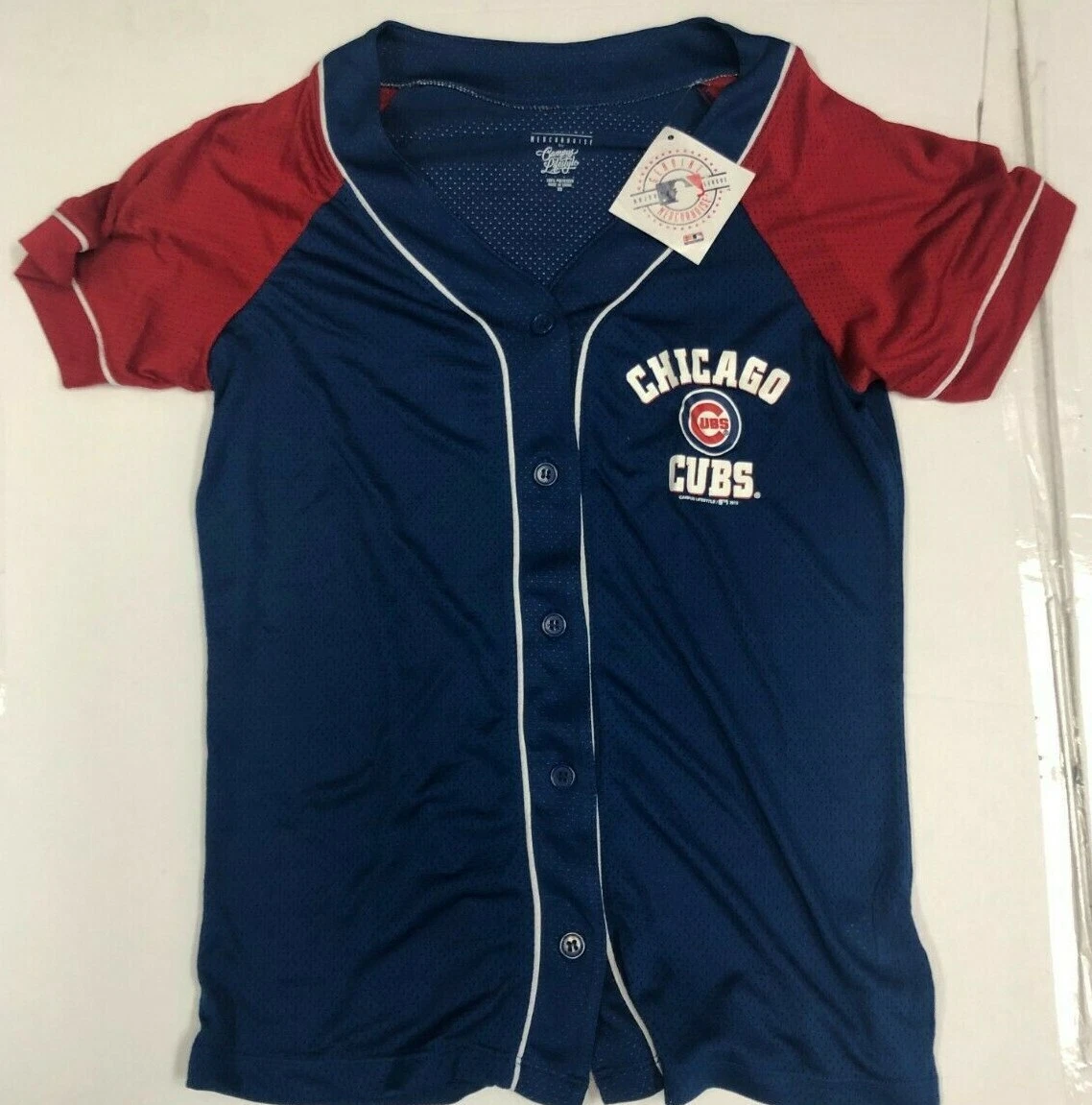 Chicago Cubs MLB Full Button WOMEN's Mesh Baseball Jersey LARGE 14