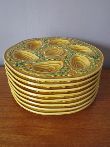 8 OYSTER PLATES / SHELLS SLIPPER DECOR LEMON ALGAE ORPHINOX