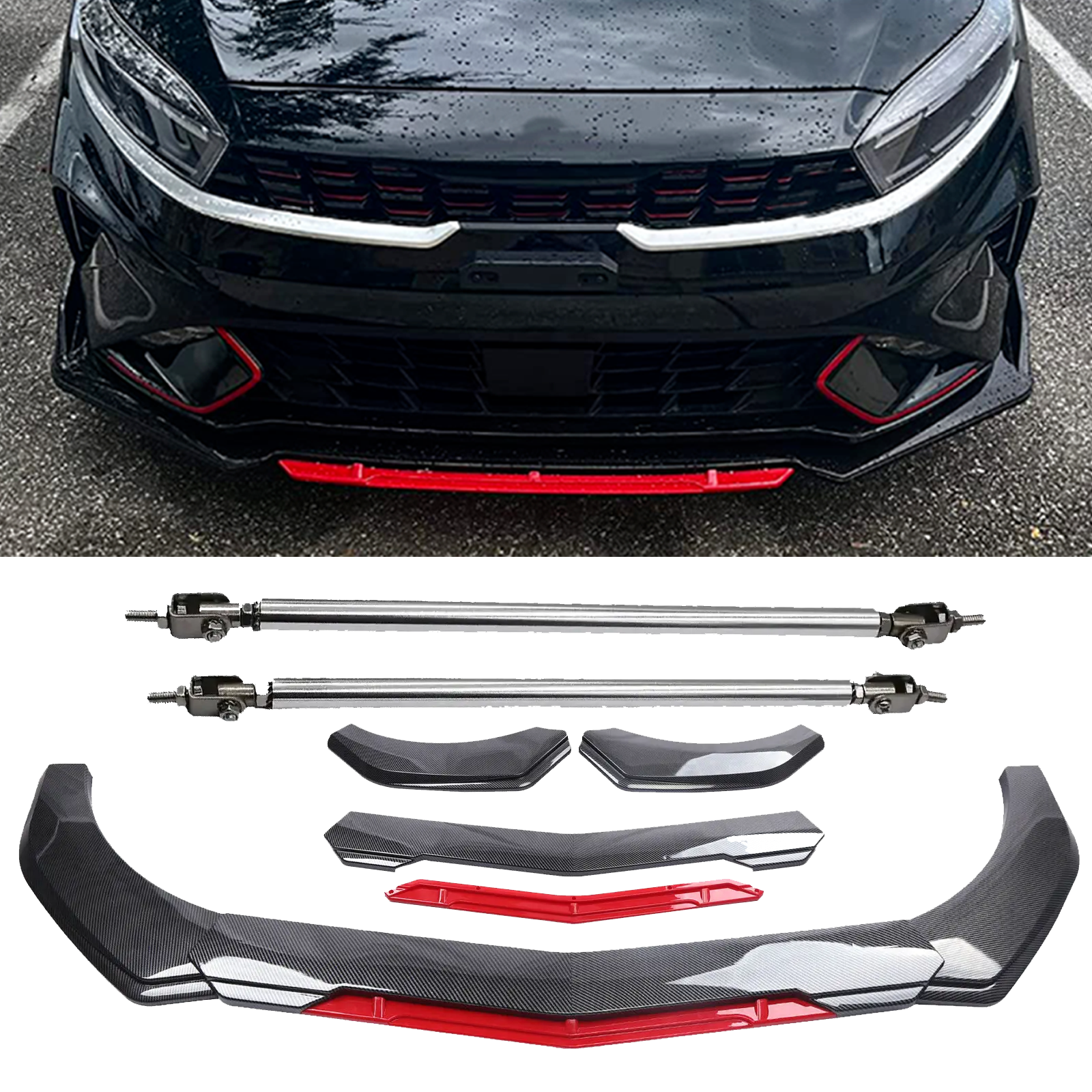Carbon Fiber Front Bumper Lip Spoiler Splitter for Kia Forte Sedan