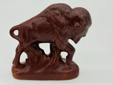 Vintage 6-1/4" Long Brown ROSEMEADE Art Pottery Buffalo Figure Statue 5-1/2 Tall
