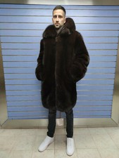 Luxury Full Skin Brown Fox Fur Mens Coat Real Fur Skin To Skin Fox Hood