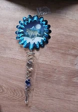 Animated Silver Blue Wolf  Mini Wind Spinner Beautiful 3D Hologram Crystal Tail