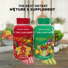 Fruits and Veggies Supplement 90 Fruits & 90 Veggies Caps -Whole Food Supplement