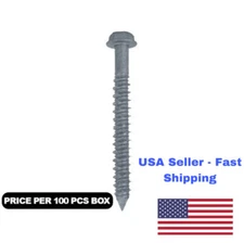 Concrete Tapping Screws Pack 100 Pcs, Hex Slot Head, Grey Finish. (USA STOCK)