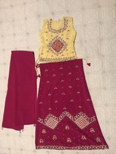 Indian Pakistani Salwar Kameez 3 Piece Girls Dress Beaded Yellow And Pink