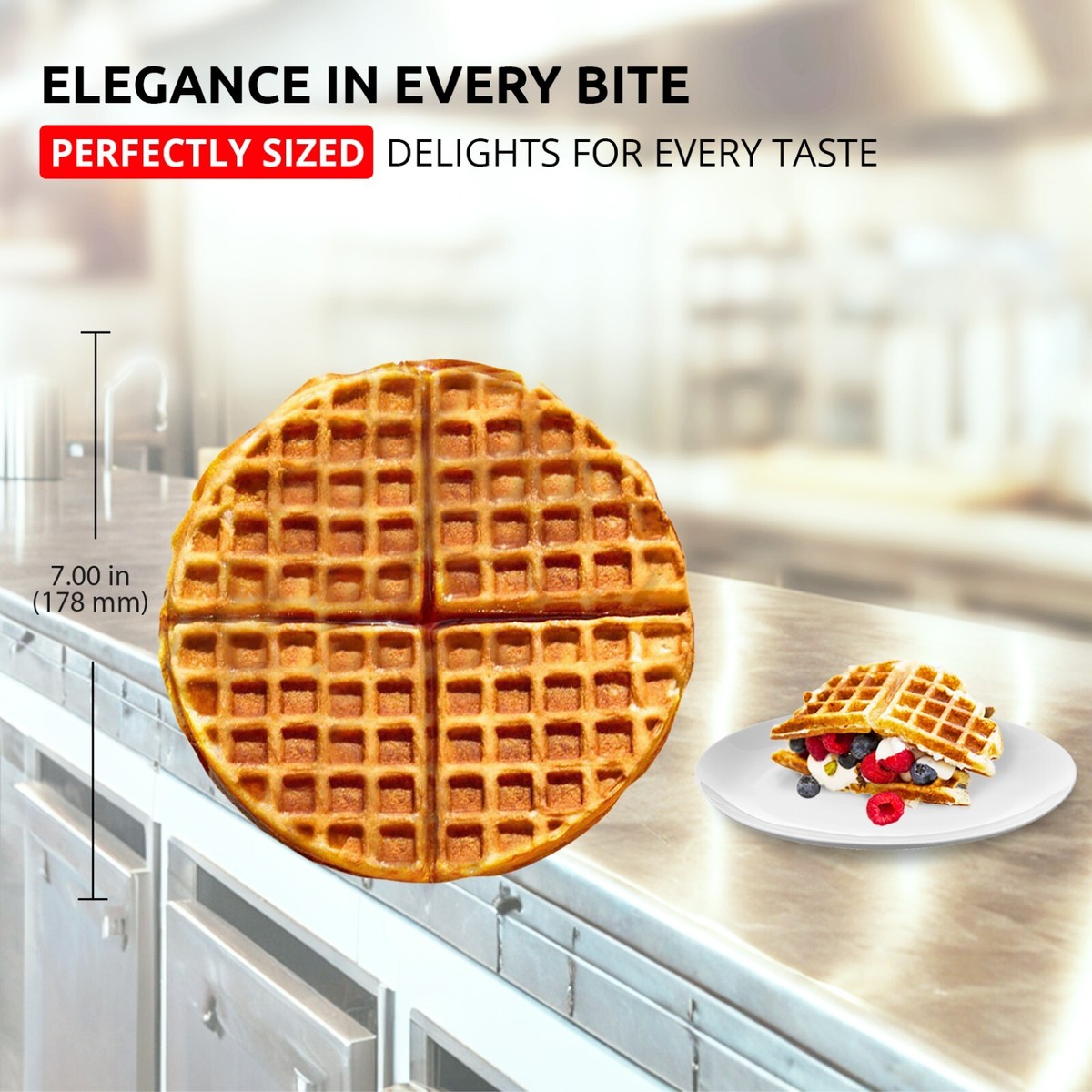 Professional Belgian Waffle Maker – Makes Round Thin Waffles & Cones, Stainless Steel, Energy Efficient, 110V