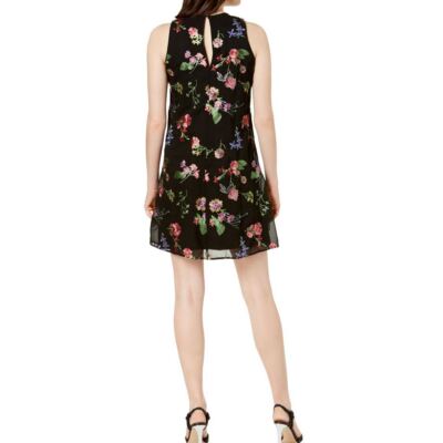 Calvin Klein Womens Black Sleeveless Floral Shift Dress Petites 4p