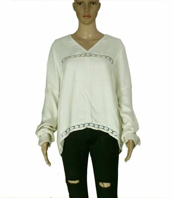 IRO Gabe Embroidered Lace Tunic Top Long Sleeve Ivory Vintage New Large L