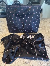 NWT Victoria Victoria's Secret Satin Pajama Shorts Set Black Rosebuds XS TOTE