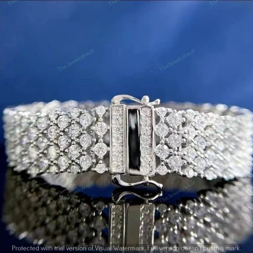 10ct Round Tested D Moissanite VVS1 Tennis Bracelet 14k White Gold Plated Silver - Image 4 of 4