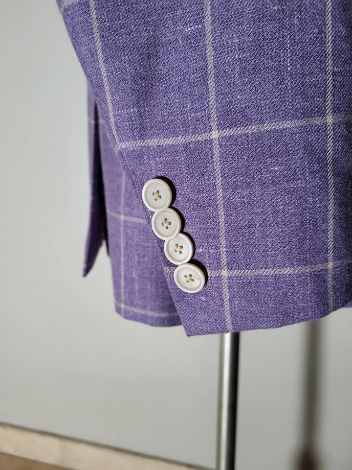 48R Tallia Purple Tan Wool Linen Windowpane Check Sport Coat Jacket Blazer - Image 4 of 4