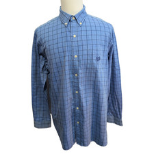 Chemise Chaps Easy Care Twill bleu ciel carreaux manches longues 1 poche L