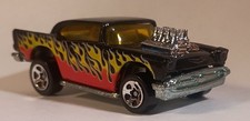 Hot Wheels 57 Chevy Bel Air Black Wflames 5 Spokes New From Hot Curves Set