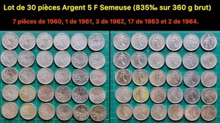 Lot de 30 pièces en Argent 5 Francs Semeuse