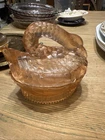 Vintage Pinkish Orange Depression Glass Swan On Nest Shaped Candy Dish 🦢