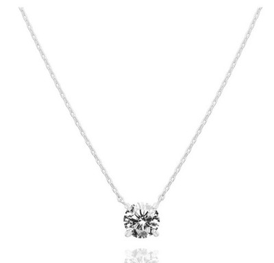 Cubic Zirconia 1.5 Carat White Gold Plated Pendant Necklace 18  New In Box