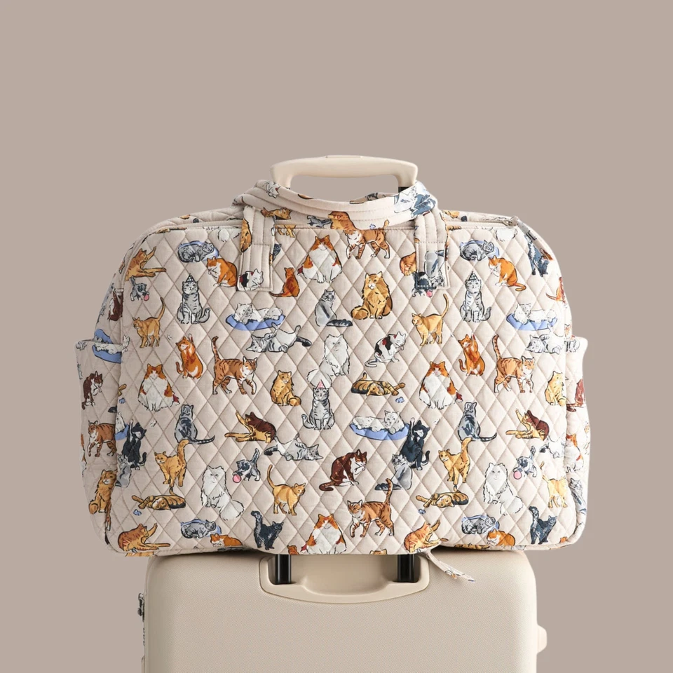 Nueva bolsa de equipaje de viaje Vera Bradley A CATS LIFE grande de fin de semana beige Foto 4 de 4