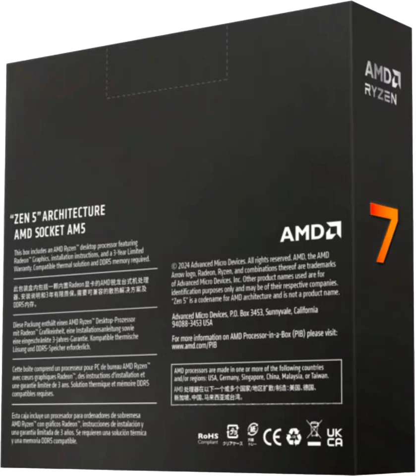 AMD - Ryzen 7 9700X 8 núcleos - 16 hilos 3,8 GHz (5,5 GHz Max Boost) Socket AM5... Foto 2 de 2