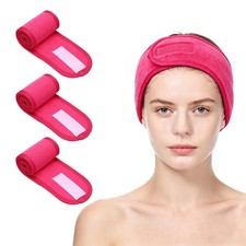 3Pcs Spa Headbands, Soft Microfiber Facial Headband for Women, Rose Red