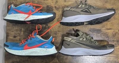 Lot Of 2 Nike Men s Pegasus Trail 3 & 2 Blue/ Olive Sz 9  Running Jogging Shoes 
