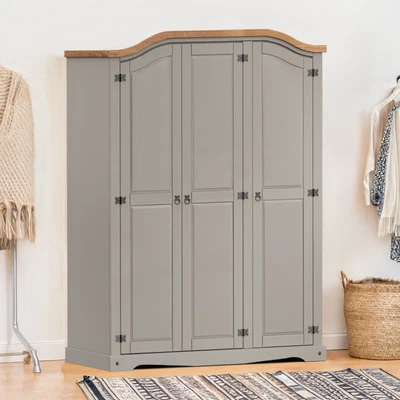 Corona Wardrobe 3 Door Arch Top Grey Wax Mexican Solid Pine by Mercers Furniture