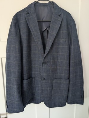 Conbipel Italy Men's Plaid Blazer Sport Coat Blue Plaid Patch Pockets Size 56 IT