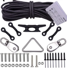 Kayak Anchor Trolley Kit System W/Pulleys Pad Eye Cleats Ring 30 Feet of Rope- I