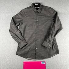 Calvin Klein Shirt Small Gray Heather Pocket Casual Button Up Long Sleeve Mens