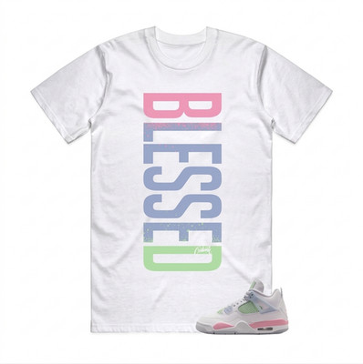 BLESSED! Shirt To Match JD 4 Retro Valentines Day 2026 GS Medium Soft Pink Blue