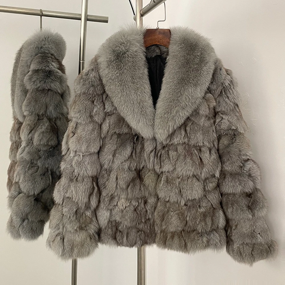 Women Fox Fur Coat Short Round Neck Thickened Fashion Warm Real Fur Collar Coat - Image 2 of 4