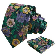 Mens 3.15inches Rose Flower Pattern Tie with 145-green yellow magenta Purple