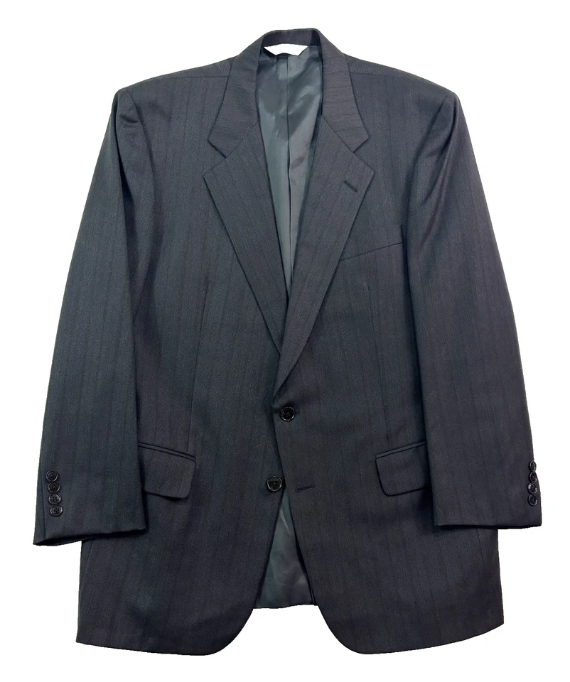 VTG 90s Samuelsohn 42T 42L 36x32 2pc Pant Suit 100% Wool Black Striped - Image 2 of 4