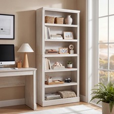 75.2" White Tall 6-Tier Bookcase Adjustable Wide Book Bookshelf Storage Shelvin