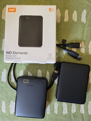 *TWO* Western Digital WD 5TB Elements Portable External Hard Drives - low use