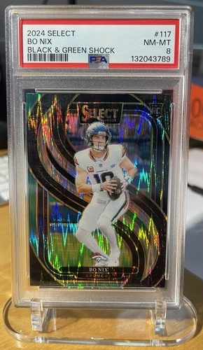 2024 Panini Select - Premier Level Bo Nix #117 Black & Green Shock Prizm (RC)