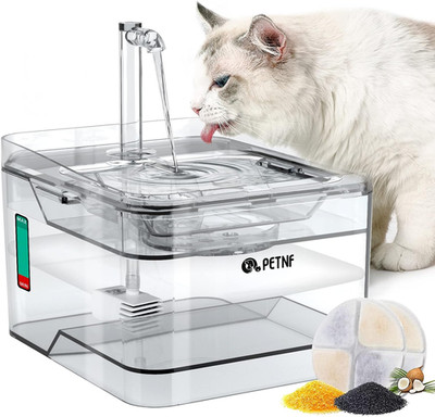 Transparent 3L/101Oz Pet Water Fountain - Automatic Cat & Dog Dispenser with LED